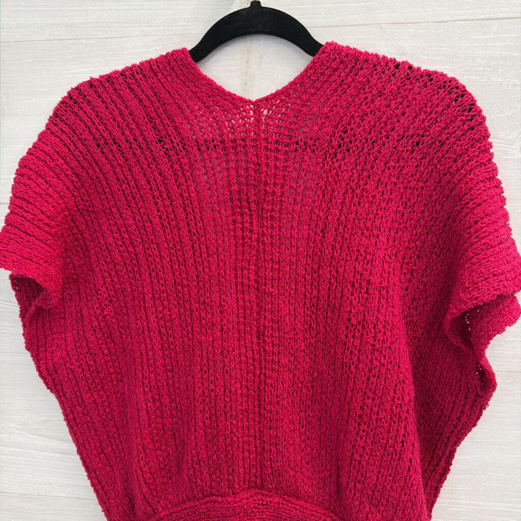 Vintage The Speciality House Pink Knit Short Sleeve Tie Front Top Medium