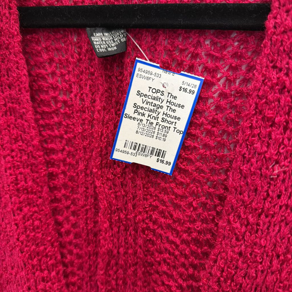 Vintage The Speciality House Pink Knit Short Sleeve Tie Front Top Medium