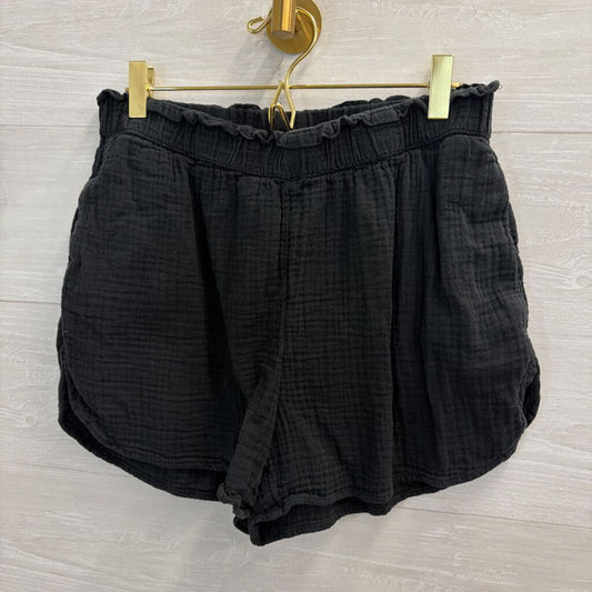Black Textured Pull On Shorts Medium
