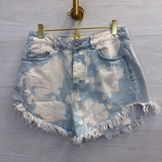 Blue/ Cream Acid Wash Frayed Hem Jean Shorts 6