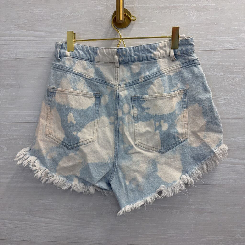 Blue/ Cream Acid Wash Frayed Hem Jean Shorts 6