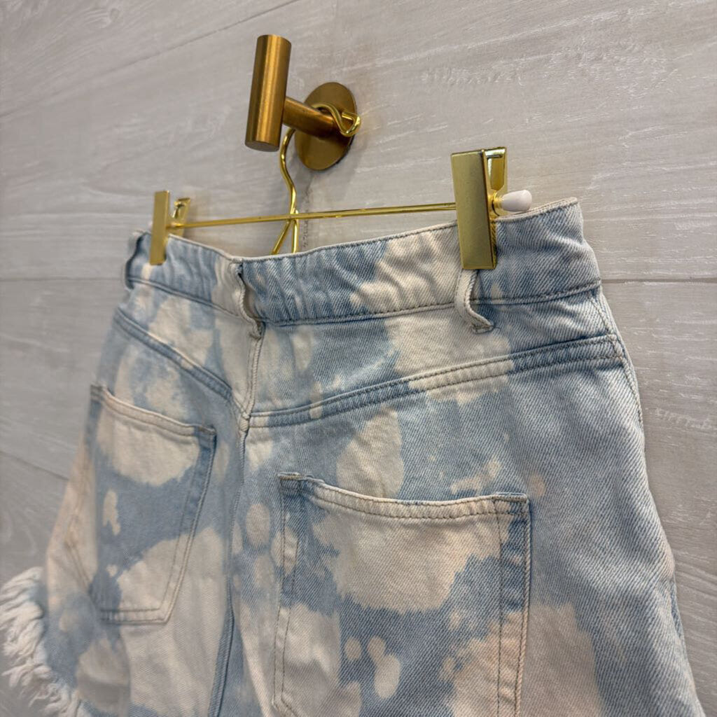 Blue/ Cream Acid Wash Frayed Hem Jean Shorts 6