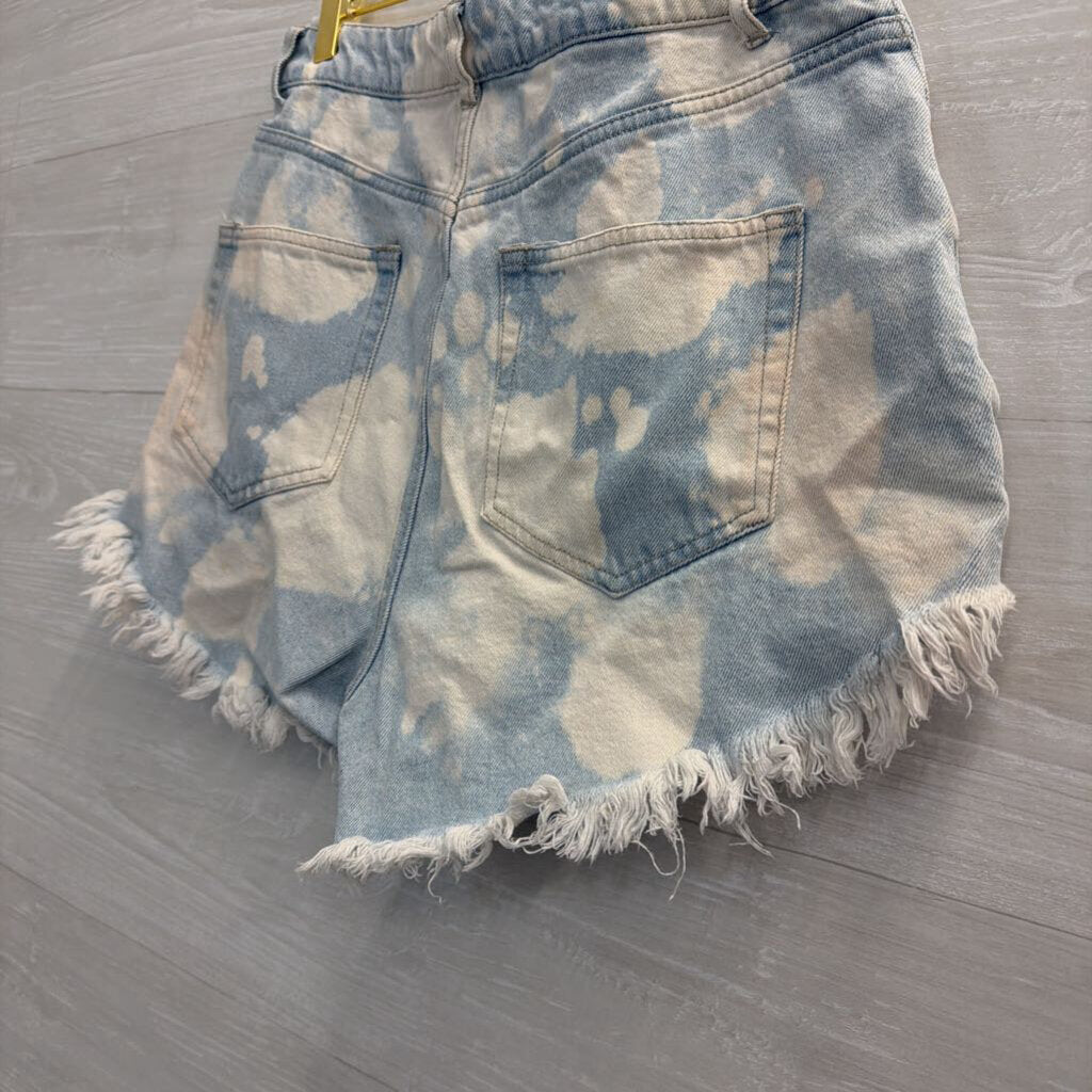 Blue/ Cream Acid Wash Frayed Hem Jean Shorts 6