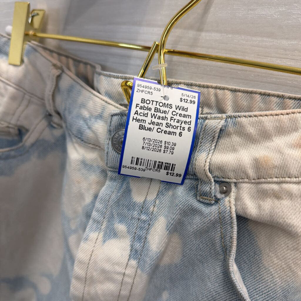 Blue/ Cream Acid Wash Frayed Hem Jean Shorts 6