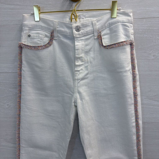 7 For All Mankind White/ Multi Color Frayed Fringe Skinny Leg Jeans 29