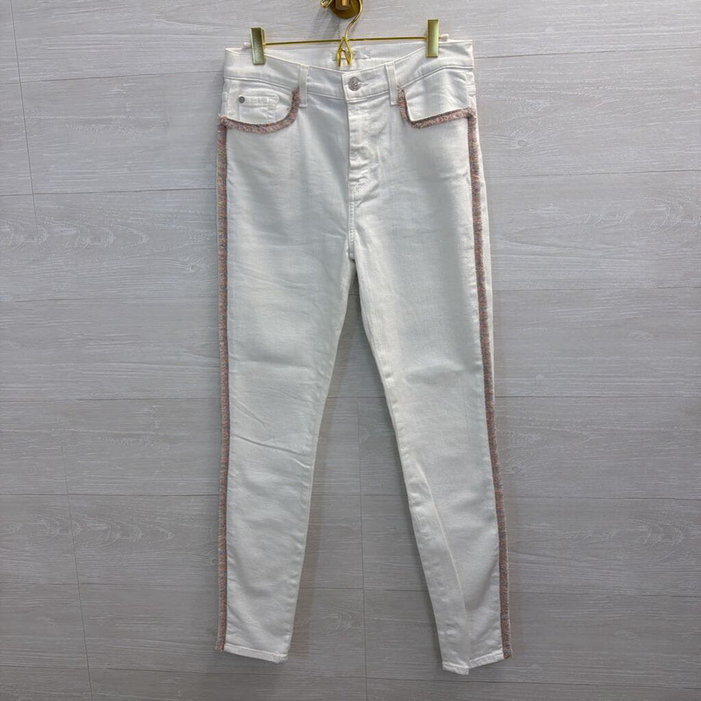 7 For All Mankind White/ Multi Color Frayed Fringe Skinny Leg Jeans 29
