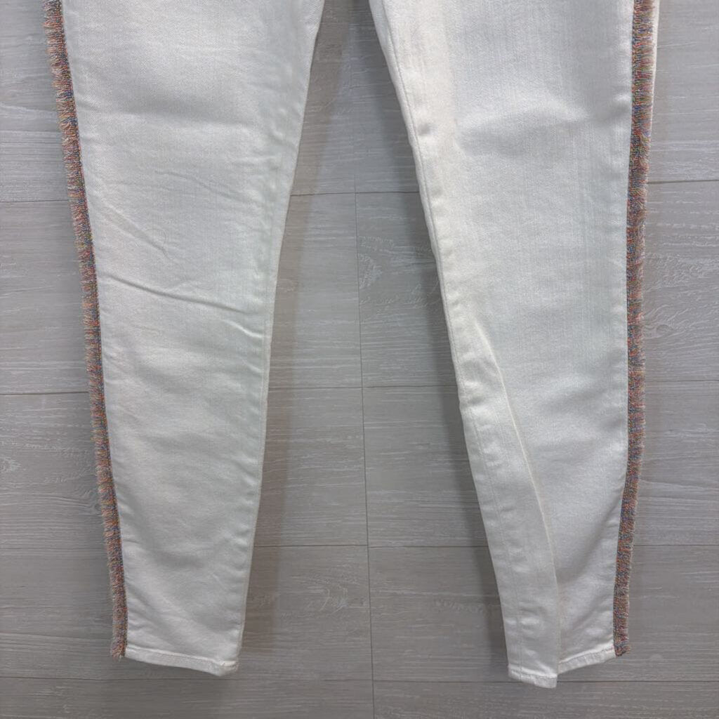 7 For All Mankind White/ Multi Color Frayed Fringe Skinny Leg Jeans 29