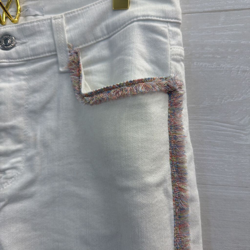 7 For All Mankind White/ Multi Color Frayed Fringe Skinny Leg Jeans 29