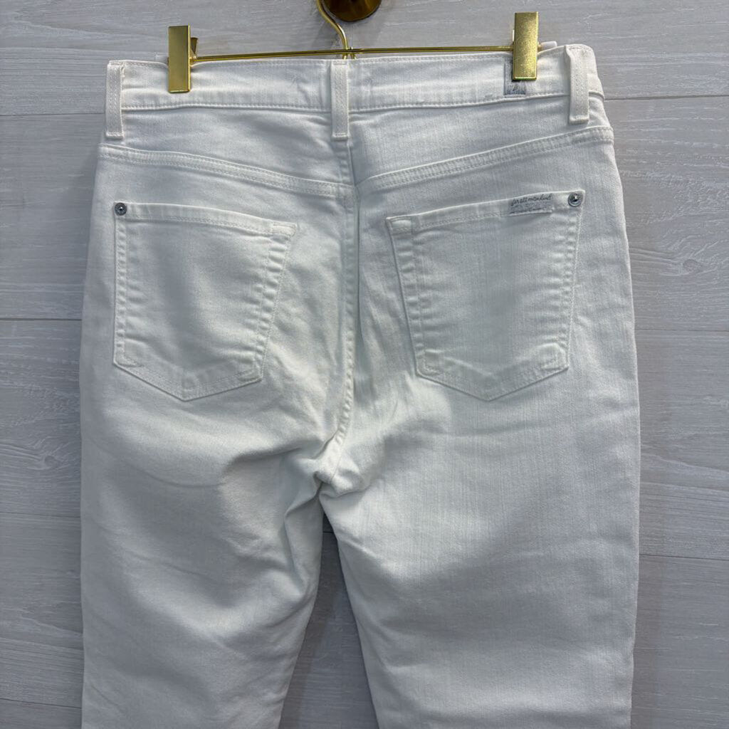 7 For All Mankind White/ Multi Color Frayed Fringe Skinny Leg Jeans 29