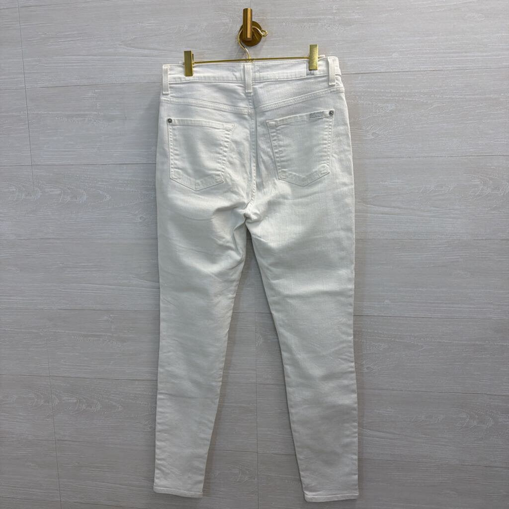 7 For All Mankind White/ Multi Color Frayed Fringe Skinny Leg Jeans 29