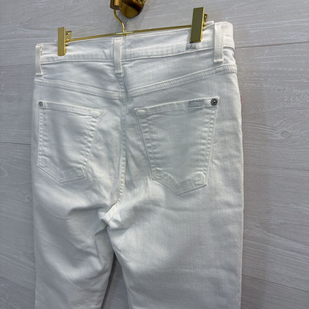 7 For All Mankind White/ Multi Color Frayed Fringe Skinny Leg Jeans 29
