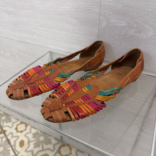 Vintage Brown/ Multi Leather Woven Flats 8