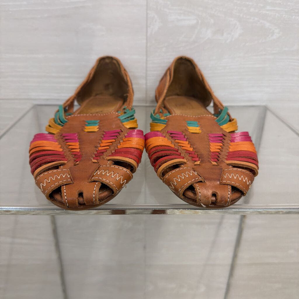 Vintage Brown/ Multi Leather Woven Flats 8