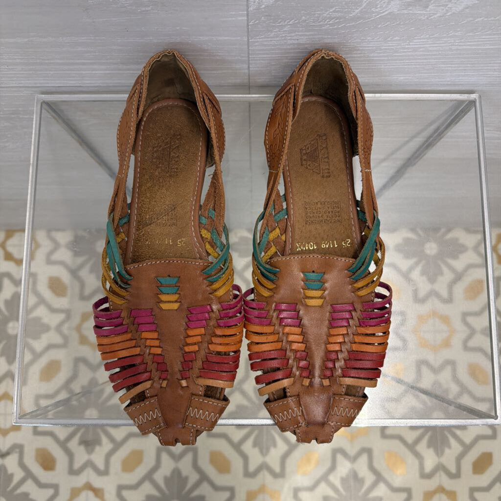 Vintage Brown/ Multi Leather Woven Flats 8