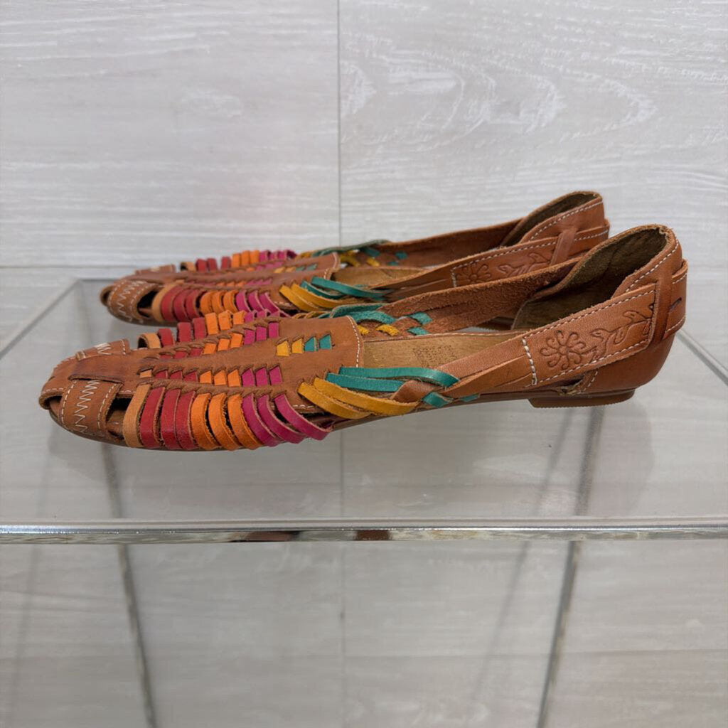 Vintage Brown/ Multi Leather Woven Flats 8