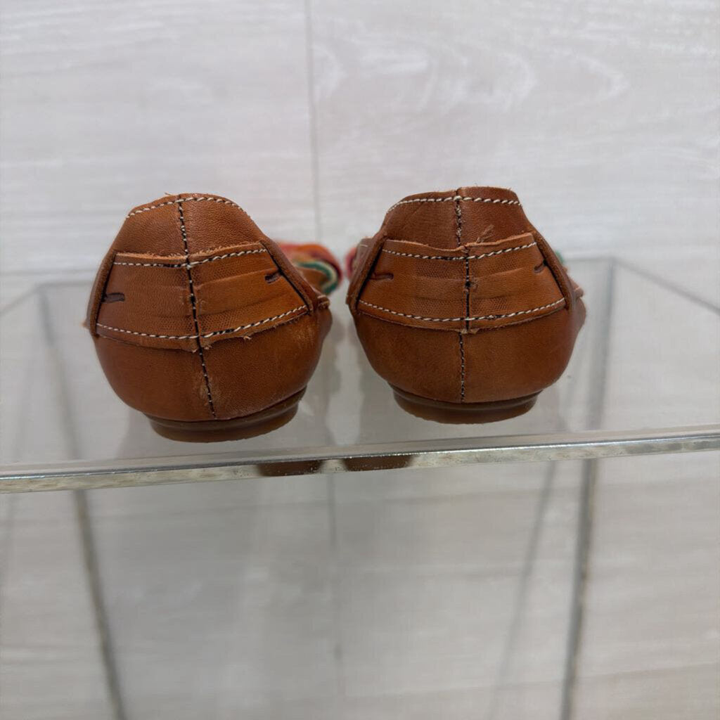 Vintage Brown/ Multi Leather Woven Flats 8