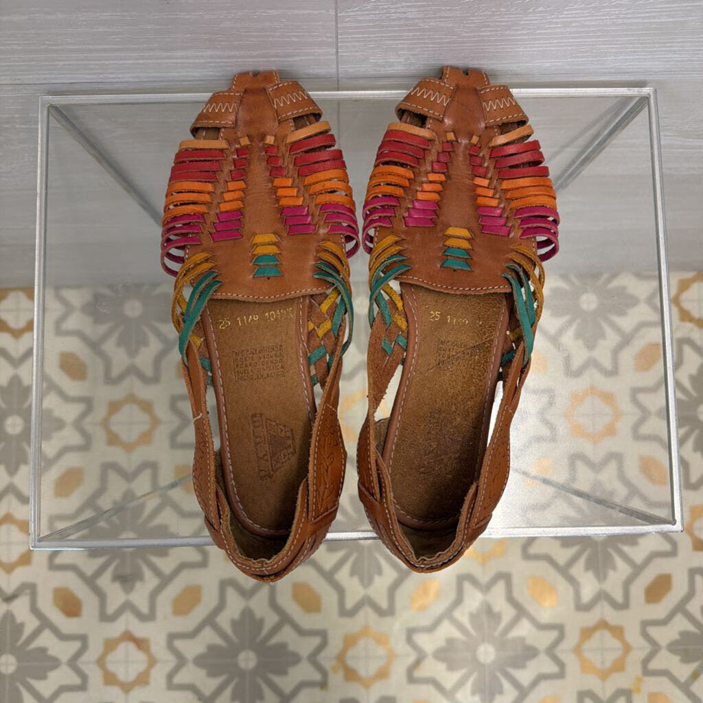 Vintage Brown/ Multi Leather Woven Flats 8