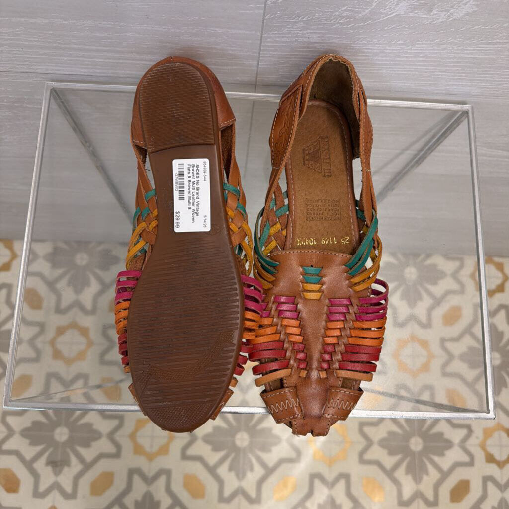 Vintage Brown/ Multi Leather Woven Flats 8