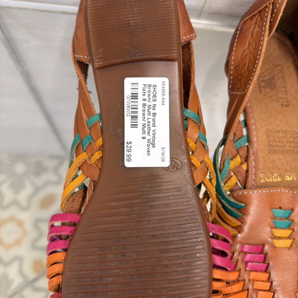 Vintage Brown/ Multi Leather Woven Flats 8