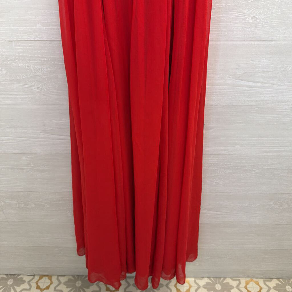 Altar'd State Red Ruffle Sleeve Lace Up Back Chiffon Maxi Dress Small