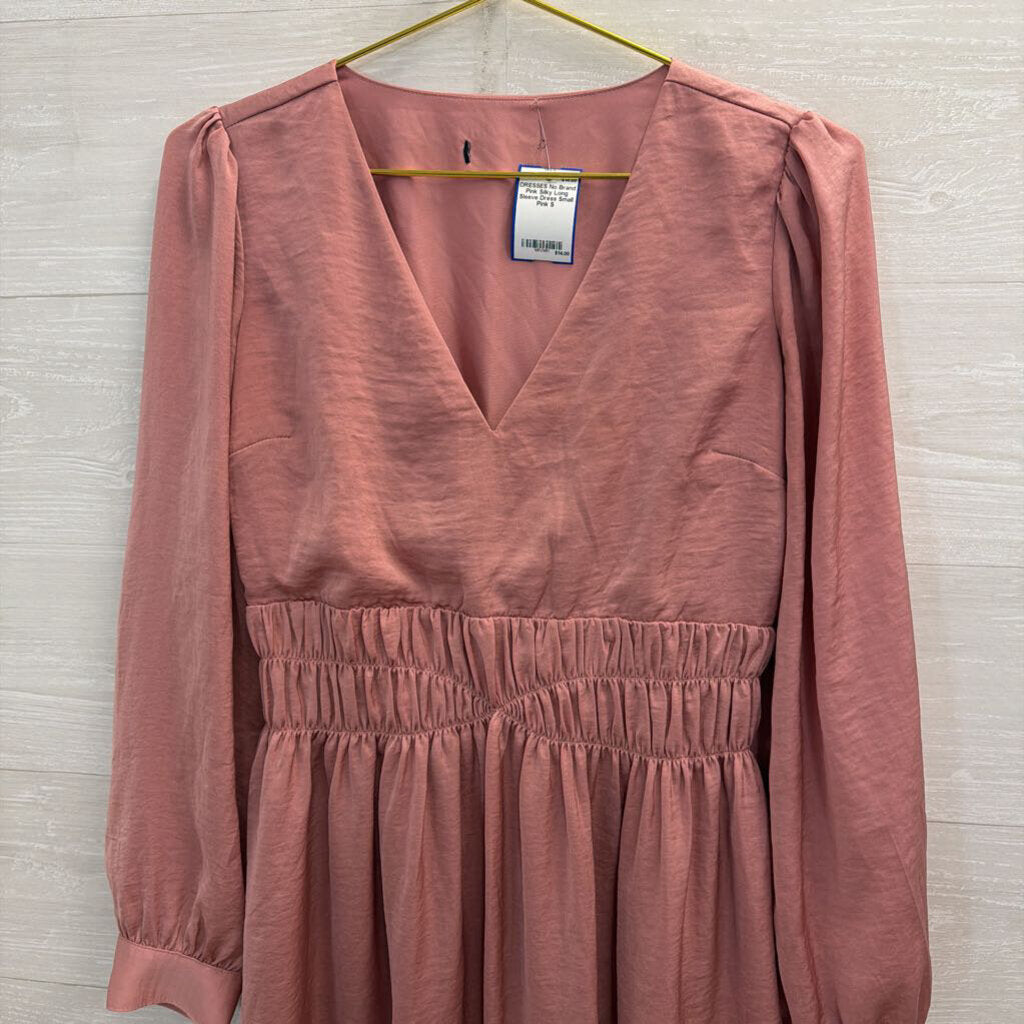 Pink Silky Long Sleeve Dress Small