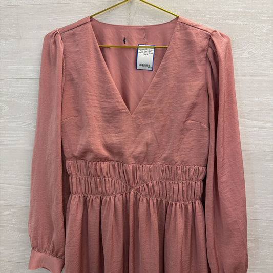 Pink Silky Long Sleeve Dress Small