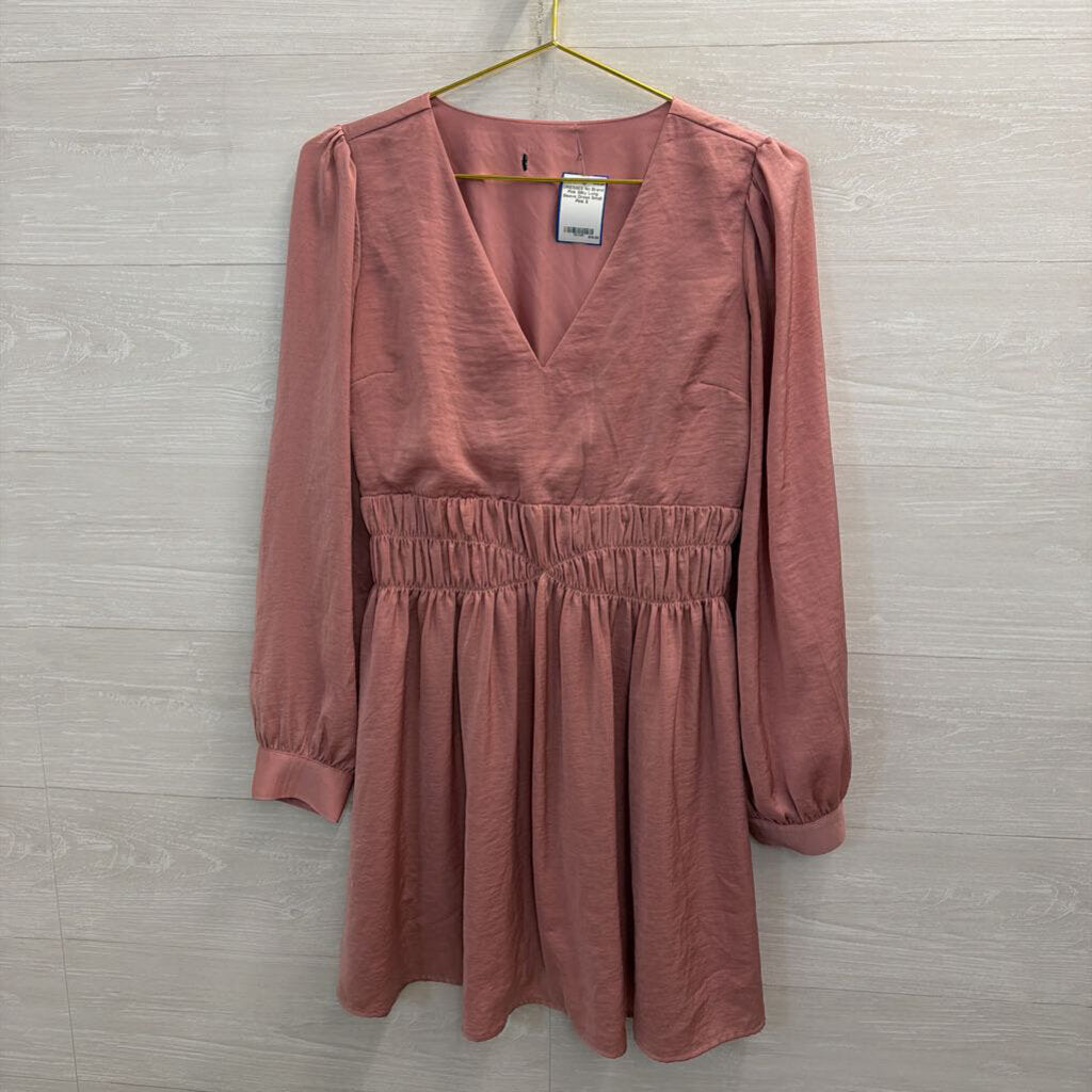 Pink Silky Long Sleeve Dress Small