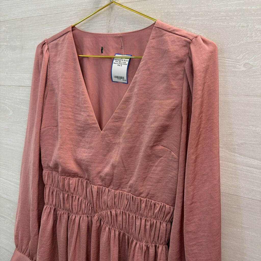 Pink Silky Long Sleeve Dress Small
