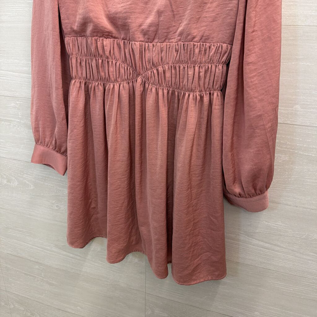Pink Silky Long Sleeve Dress Small