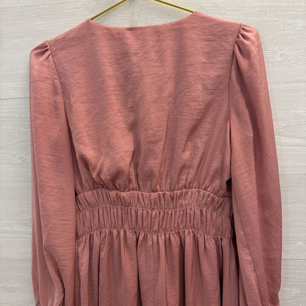 Pink Silky Long Sleeve Dress Small
