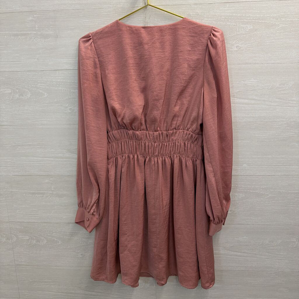 Pink Silky Long Sleeve Dress Small