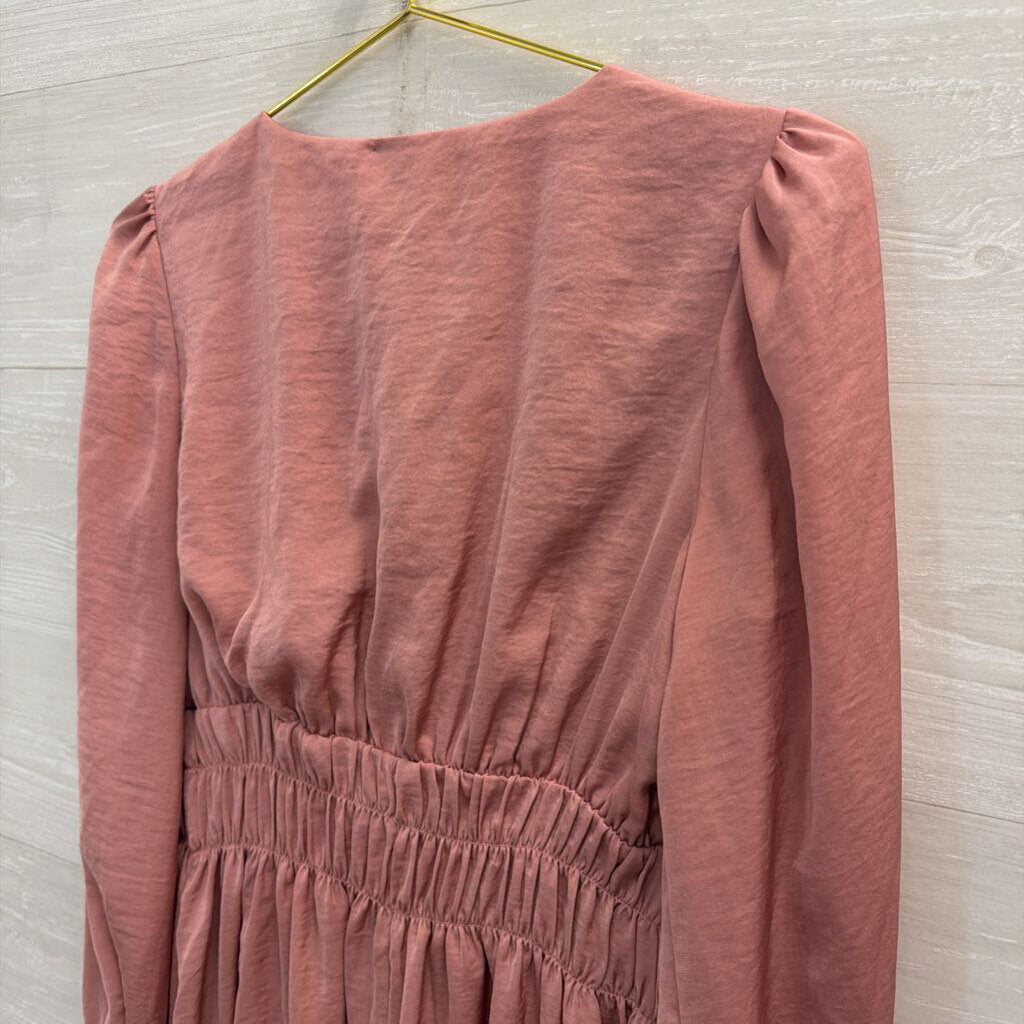 Pink Silky Long Sleeve Dress Small
