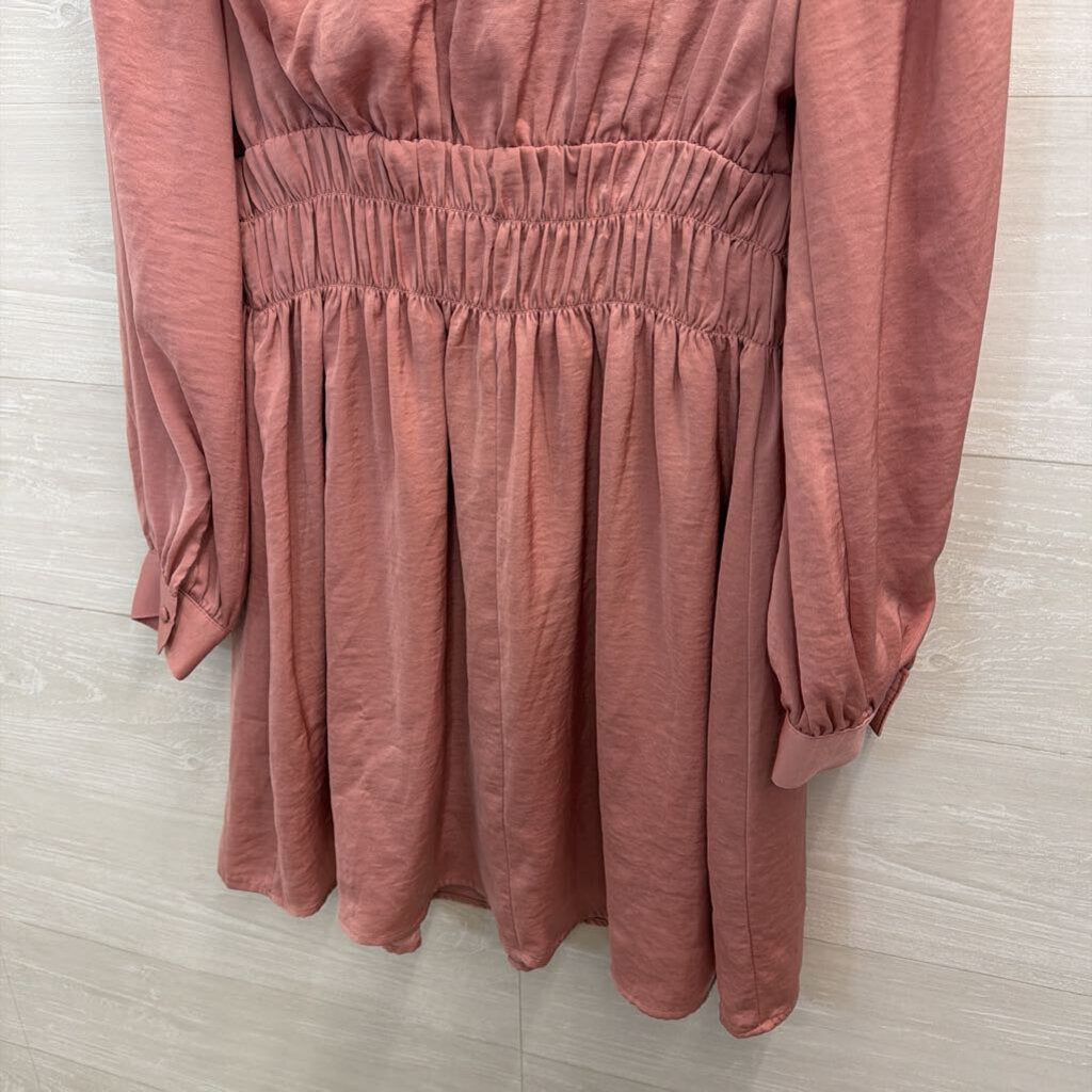 Pink Silky Long Sleeve Dress Small