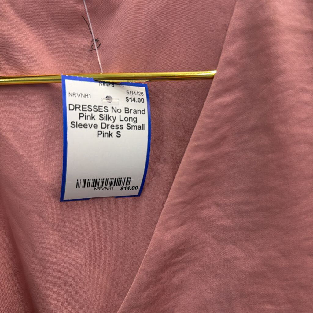 Pink Silky Long Sleeve Dress Small