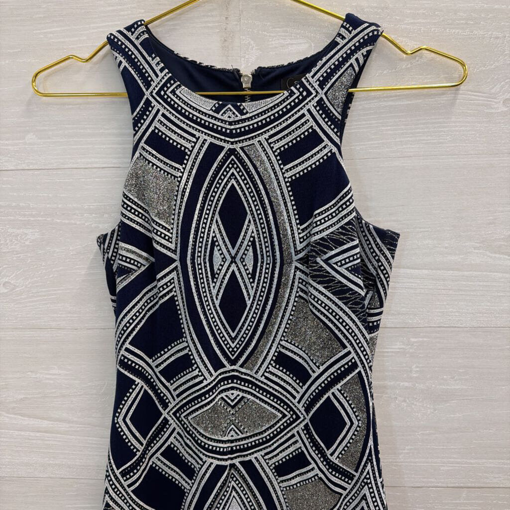 Speechless Navy/ White/ Silver Shimmer Print Dress 3