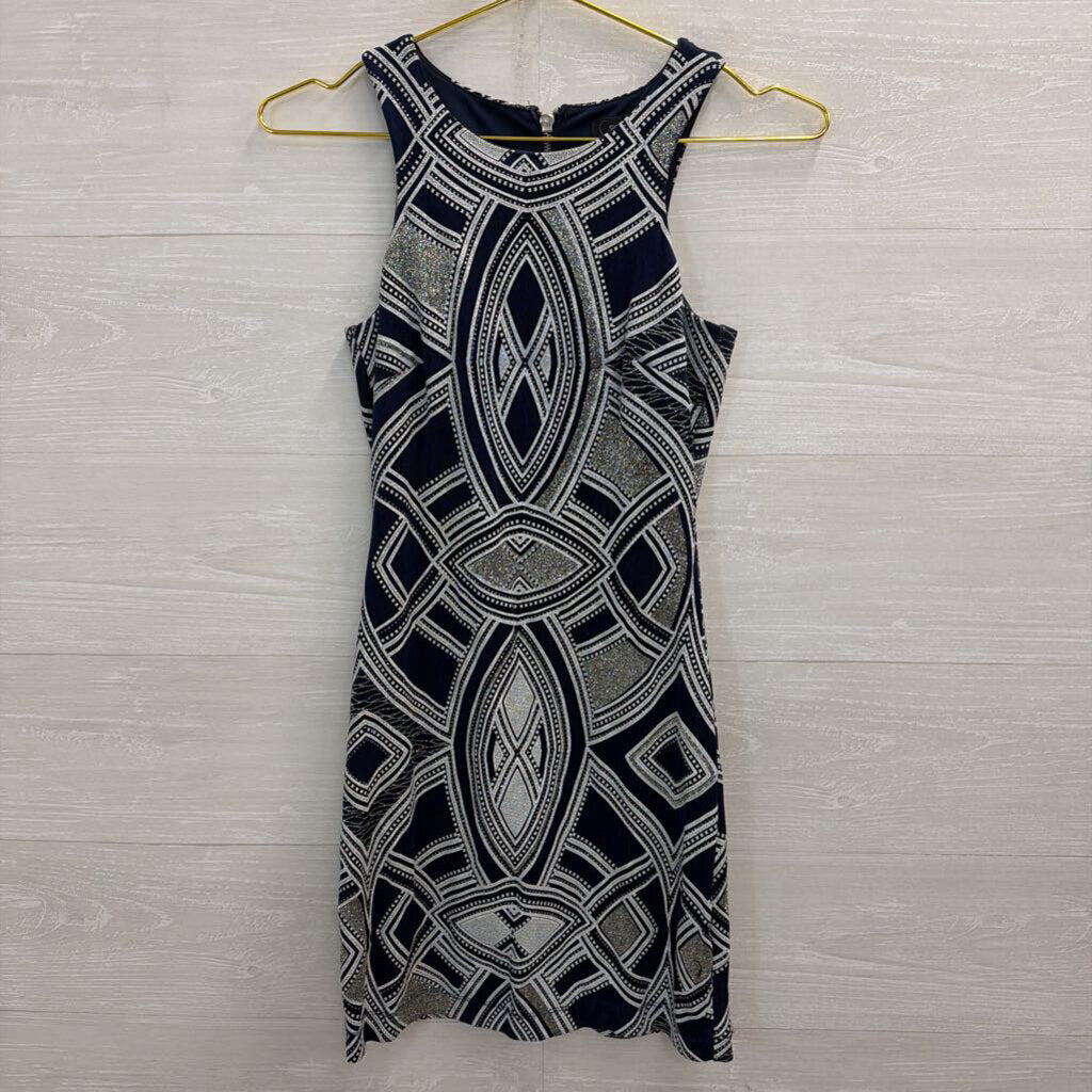 Speechless Navy/ White/ Silver Shimmer Print Dress 3