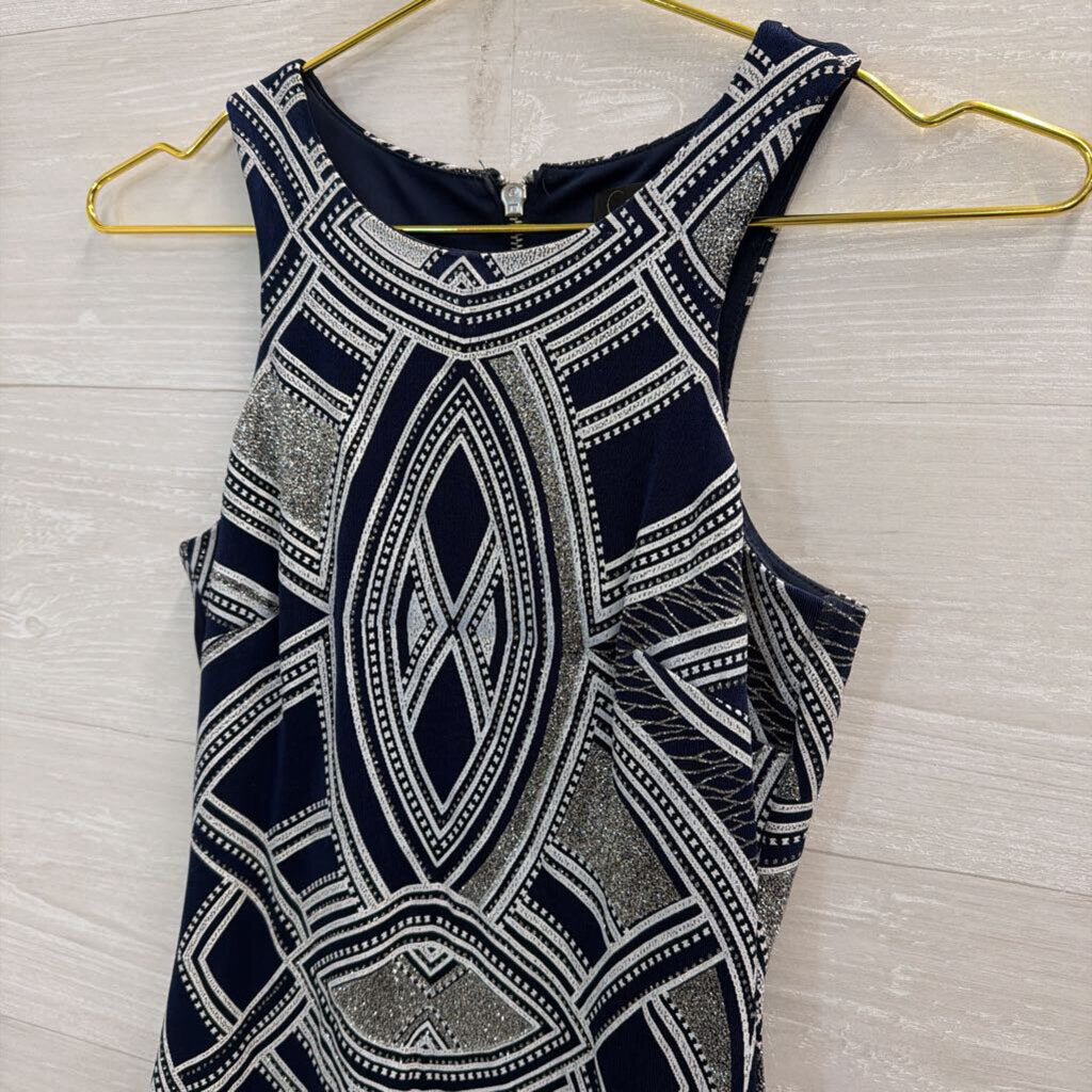Speechless Navy/ White/ Silver Shimmer Print Dress 3