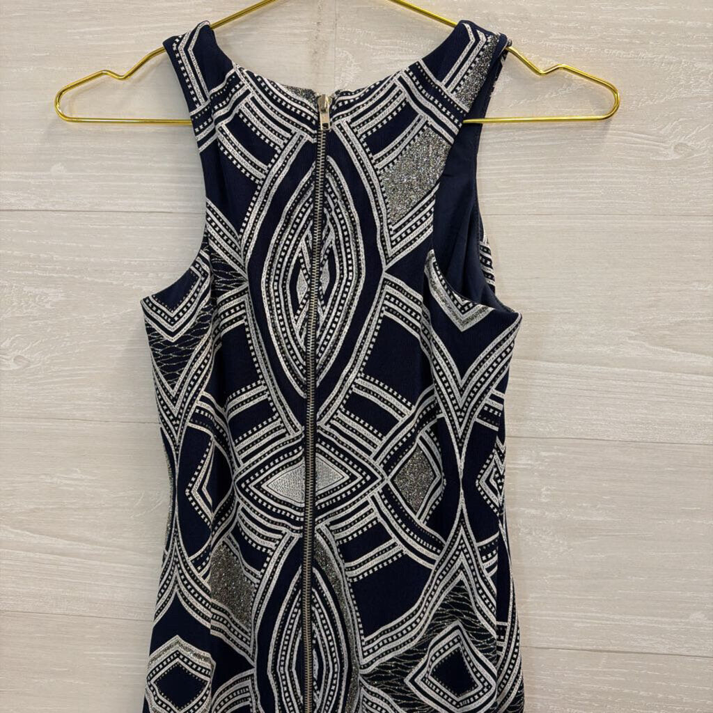 Speechless Navy/ White/ Silver Shimmer Print Dress 3