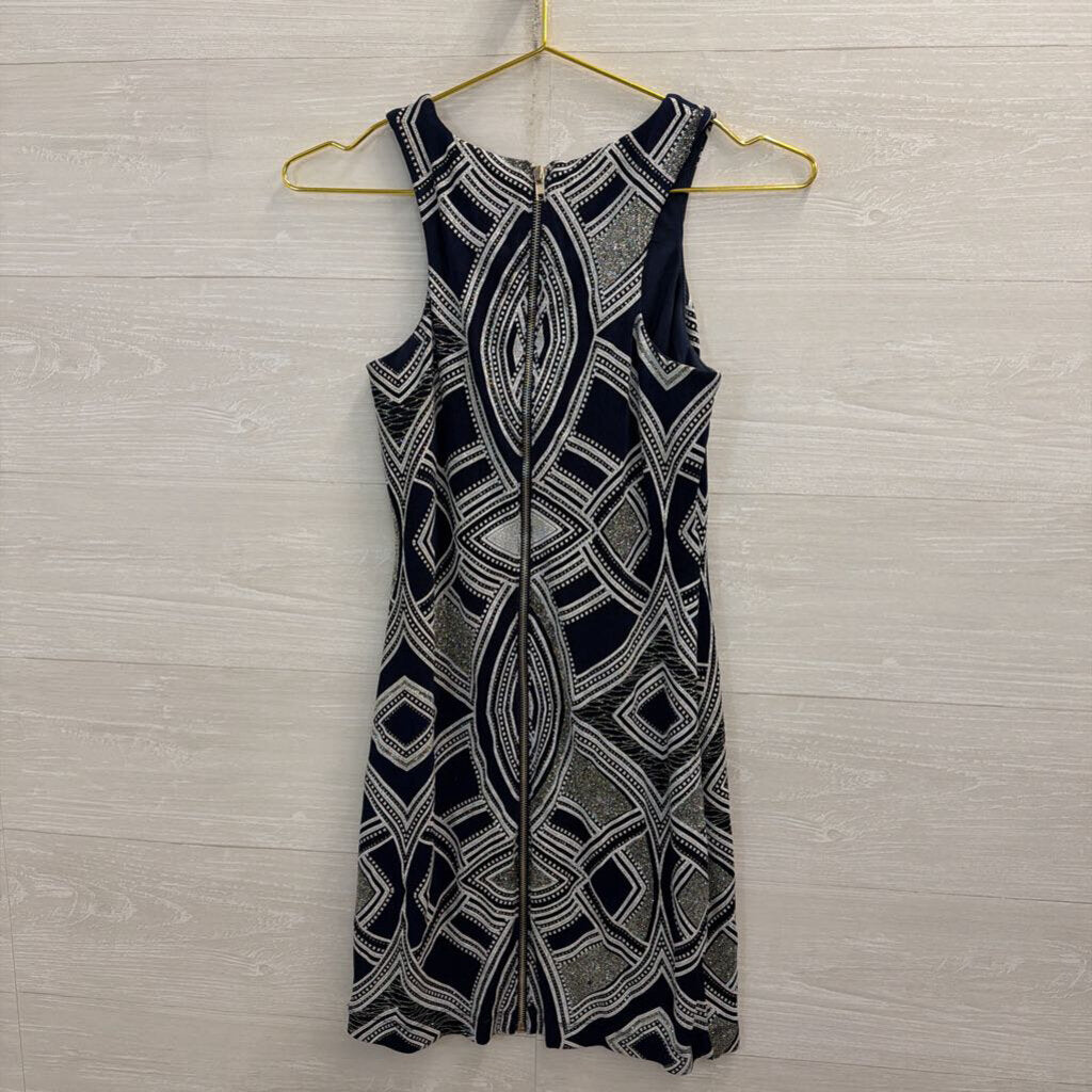 Speechless Navy/ White/ Silver Shimmer Print Dress 3
