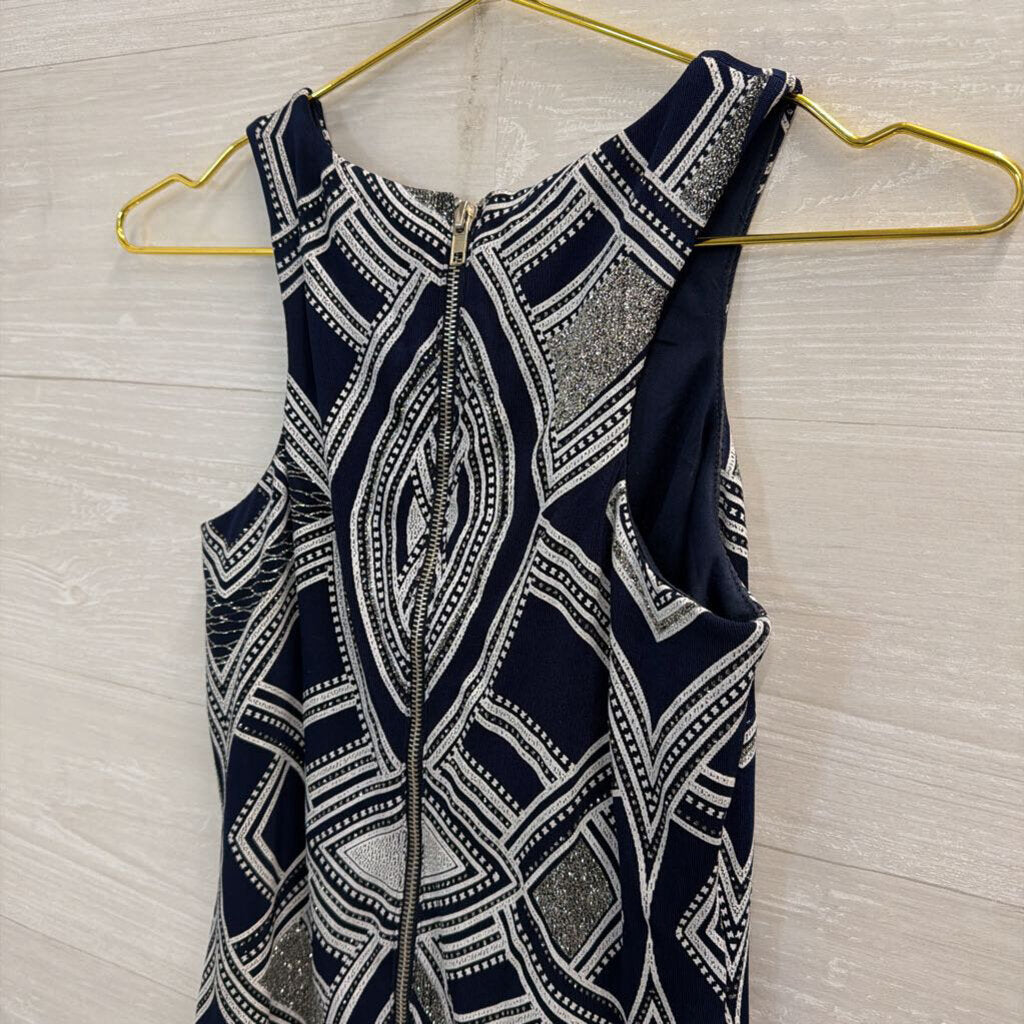 Speechless Navy/ White/ Silver Shimmer Print Dress 3