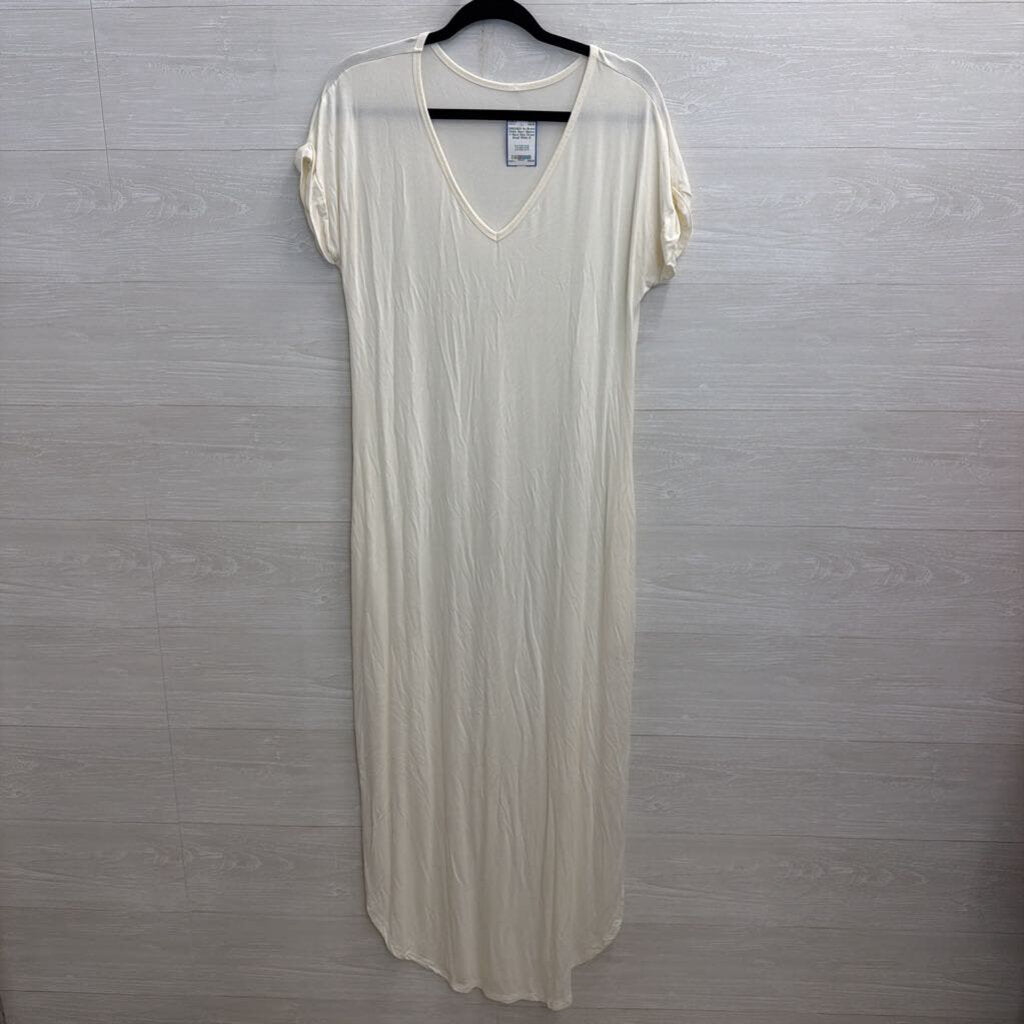 White Short Sleeve V Neck Maxi Dress Small