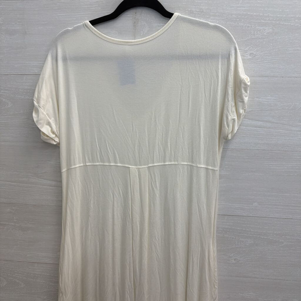 White Short Sleeve V Neck Maxi Dress Small