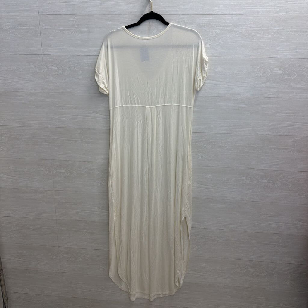 White Short Sleeve V Neck Maxi Dress Small