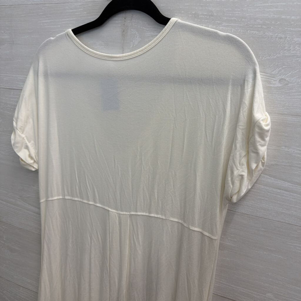 White Short Sleeve V Neck Maxi Dress Small