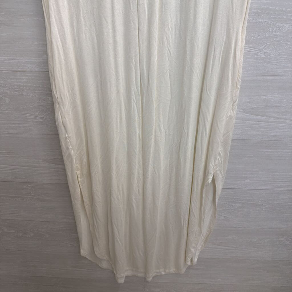 White Short Sleeve V Neck Maxi Dress Small