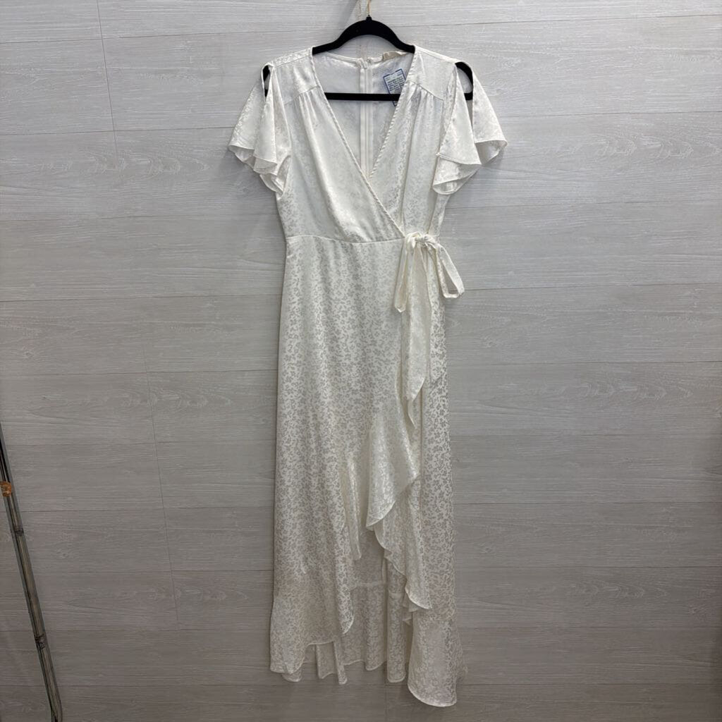 Altar'd State White Floral Print Silky Short Sleeve Maxi Dress Medium