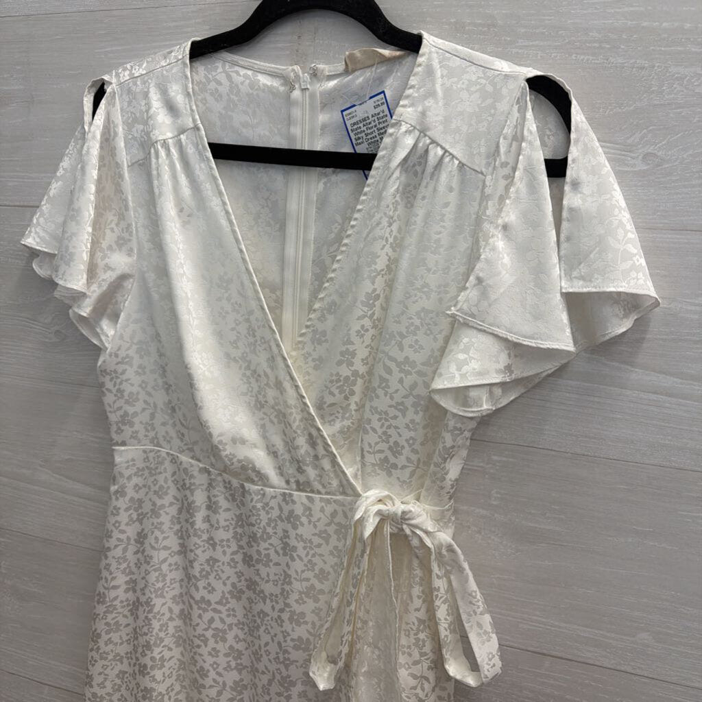 Altar'd State White Floral Print Silky Short Sleeve Maxi Dress Medium