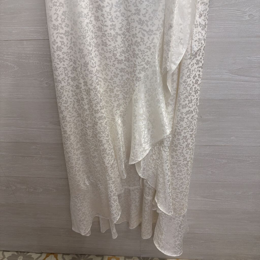 Altar'd State White Floral Print Silky Short Sleeve Maxi Dress Medium