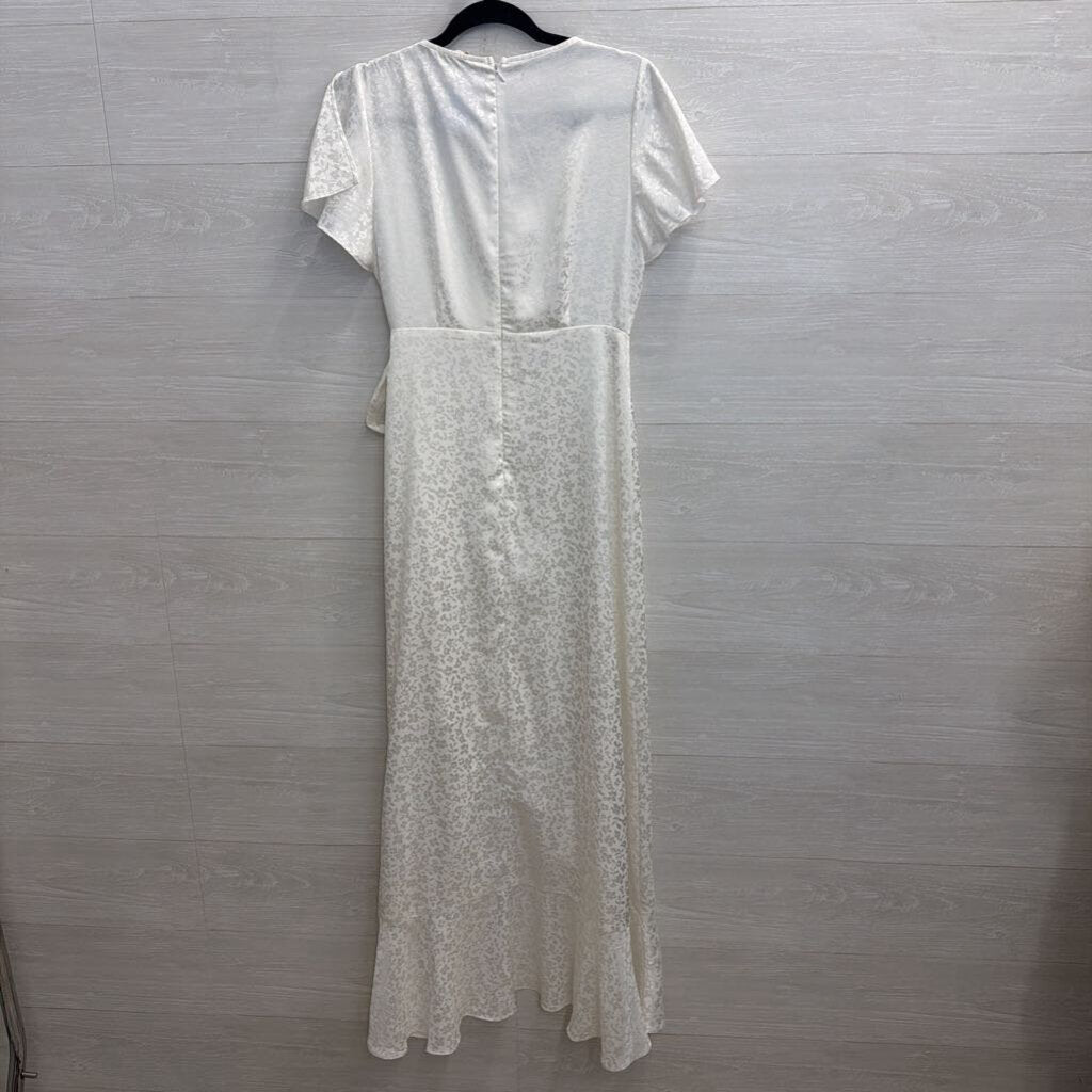 Altar'd State White Floral Print Silky Short Sleeve Maxi Dress Medium