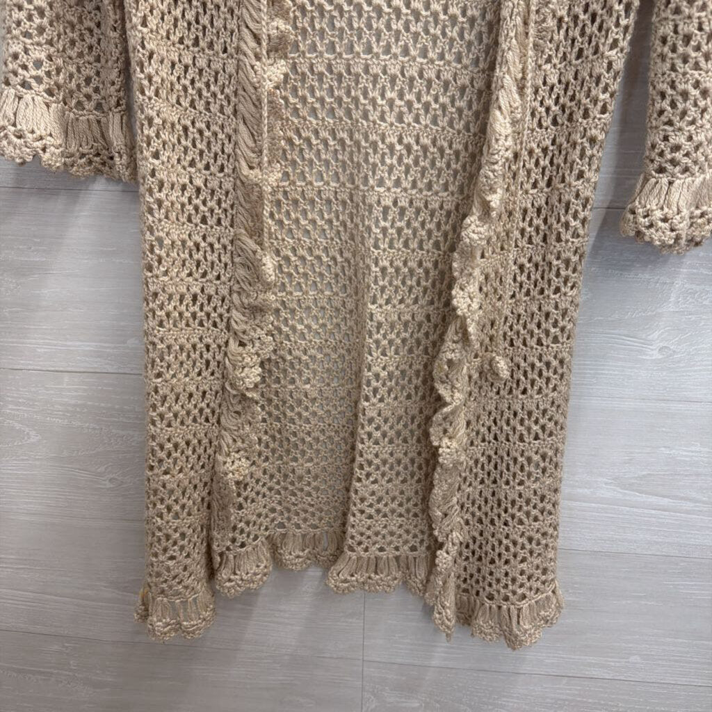 Young Essence Beige Open Knit Open Front Sweater Top Large